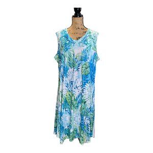 Blue/Green/White Knee Length Dress